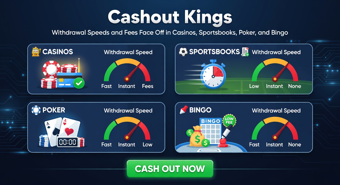 Infographic showdown of payout timers ticking down for sportsbooks versus poker tables, with fee icons stacking up