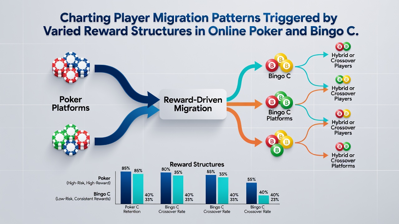Chart illustrating reward structure comparisons and resulting player flow between poker and bingo environments