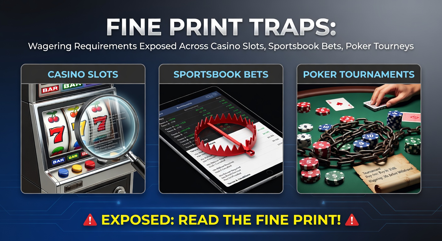 Graphic showing a stopwatch and sports betting slips entangled in fine print chains, symbolizing time-sensitive wagering traps
