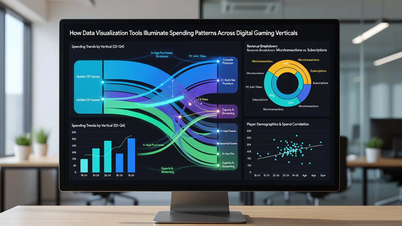 Interactive heatmaps and line graphs illustrating player expenditure flows between slots, poker, and sports betting platforms over time