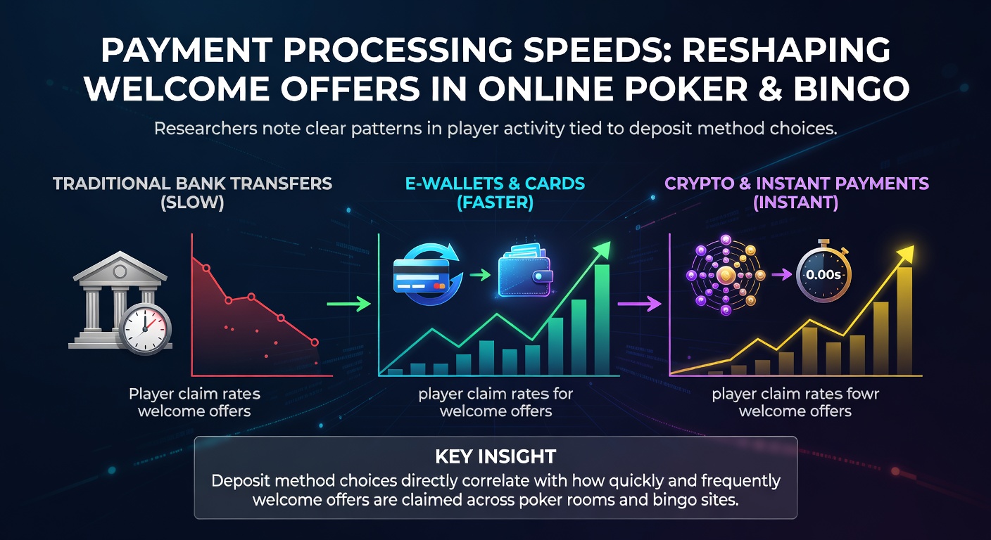 Illustration showing payment processing timelines and their connection to welcome offer claims in poker and bingo platforms