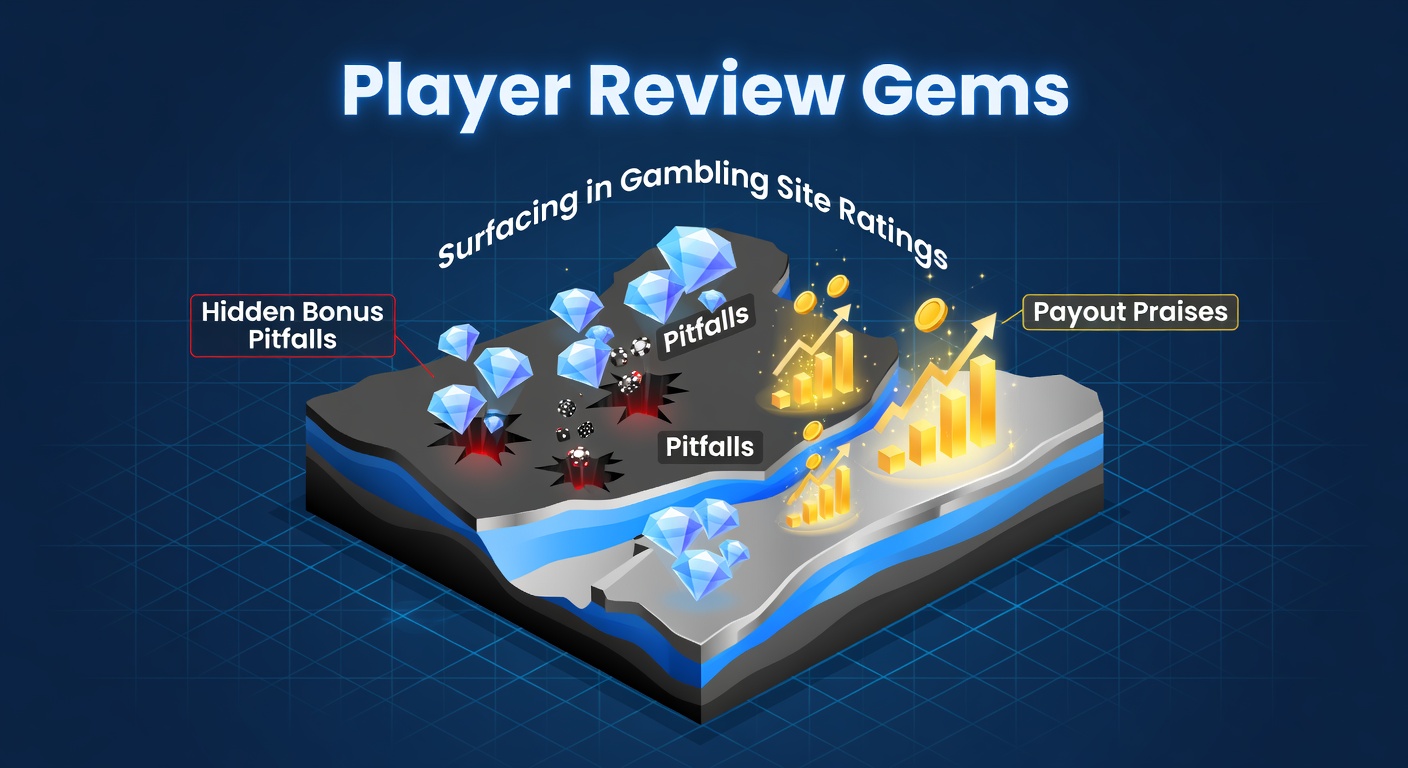 Screenshot collage of player reviews on gambling sites, showing thumbs-up for fast payouts next to warning icons for bonus issues, with rating graphs trending upward