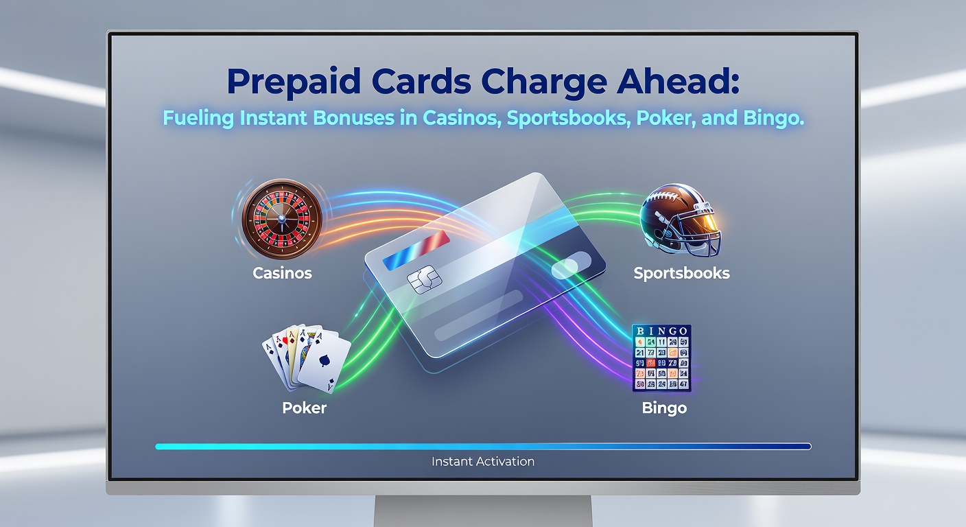 Dynamic scene of a prepaid card swiping into a sportsbook app, with instant bonus notifications popping up amid live odds for football, basketball, and tennis matches
