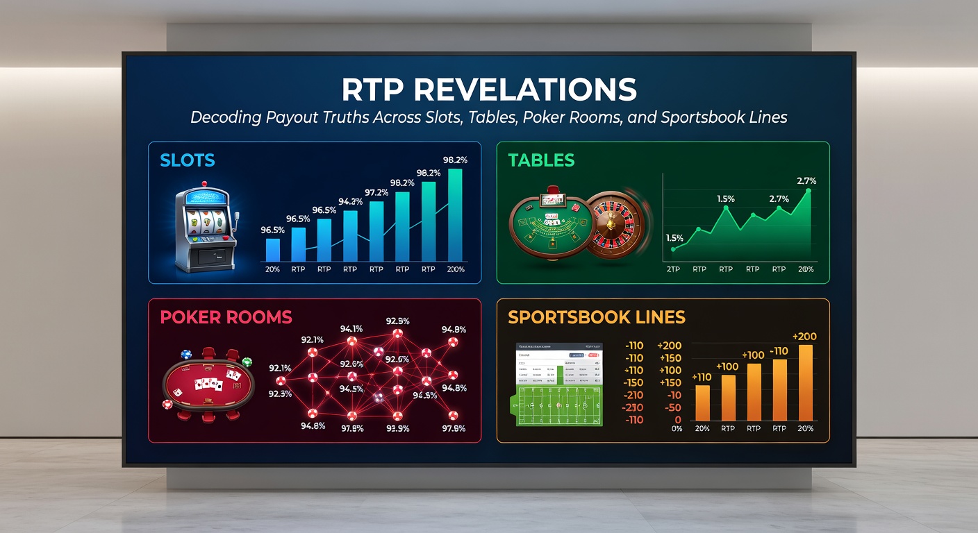 Digital slot machine reels spinning with glowing RTP percentages overlaid, illustrating payout potential in online gaming