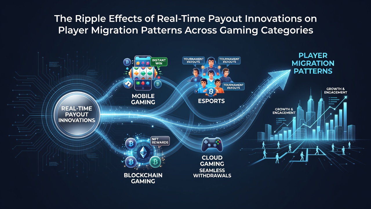 Infographic showing player migration flows between gaming categories due to real-time payouts