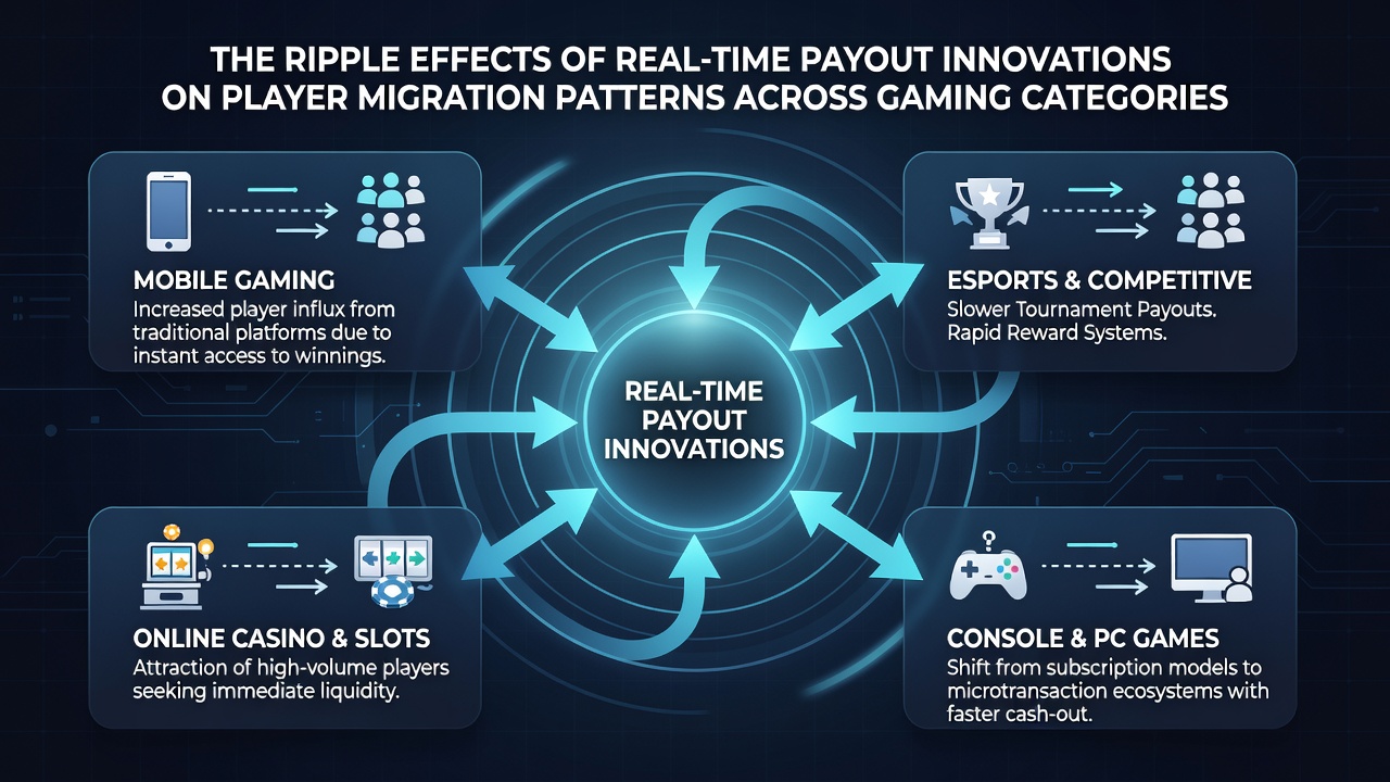 Chart displaying payout speed comparisons and resulting player shifts between slots, sportsbooks, poker, and bingo